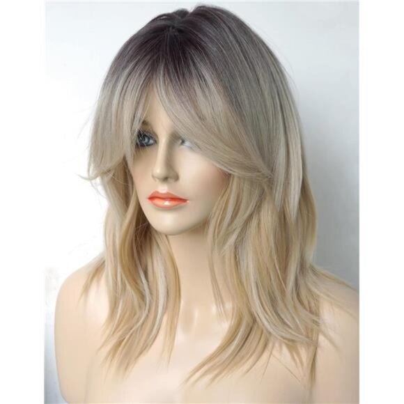 Medium Length Layered Wigs Ombre Blonde - Picture 2 of 5